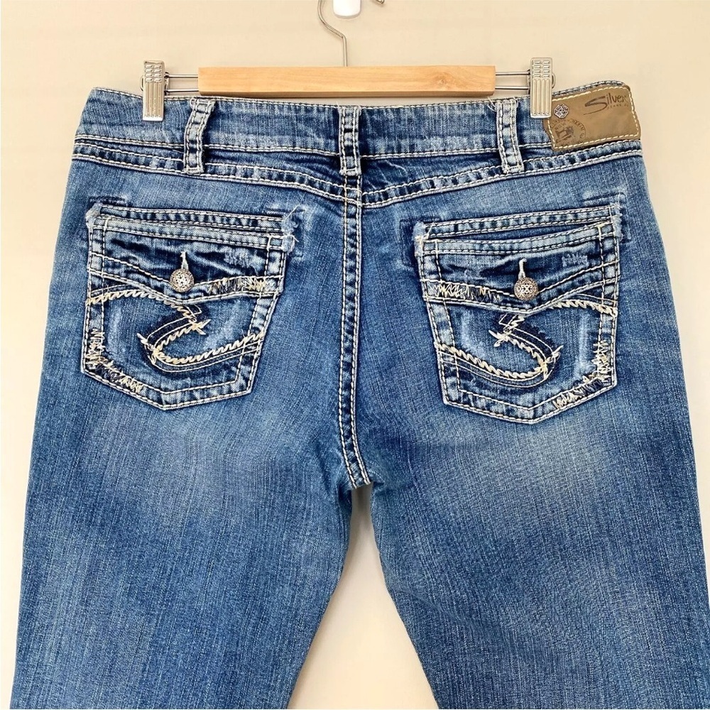Silver Suki Mid Baby Boot Jeans Faux Flap Pocket Women's 34x33 Thick Stitching